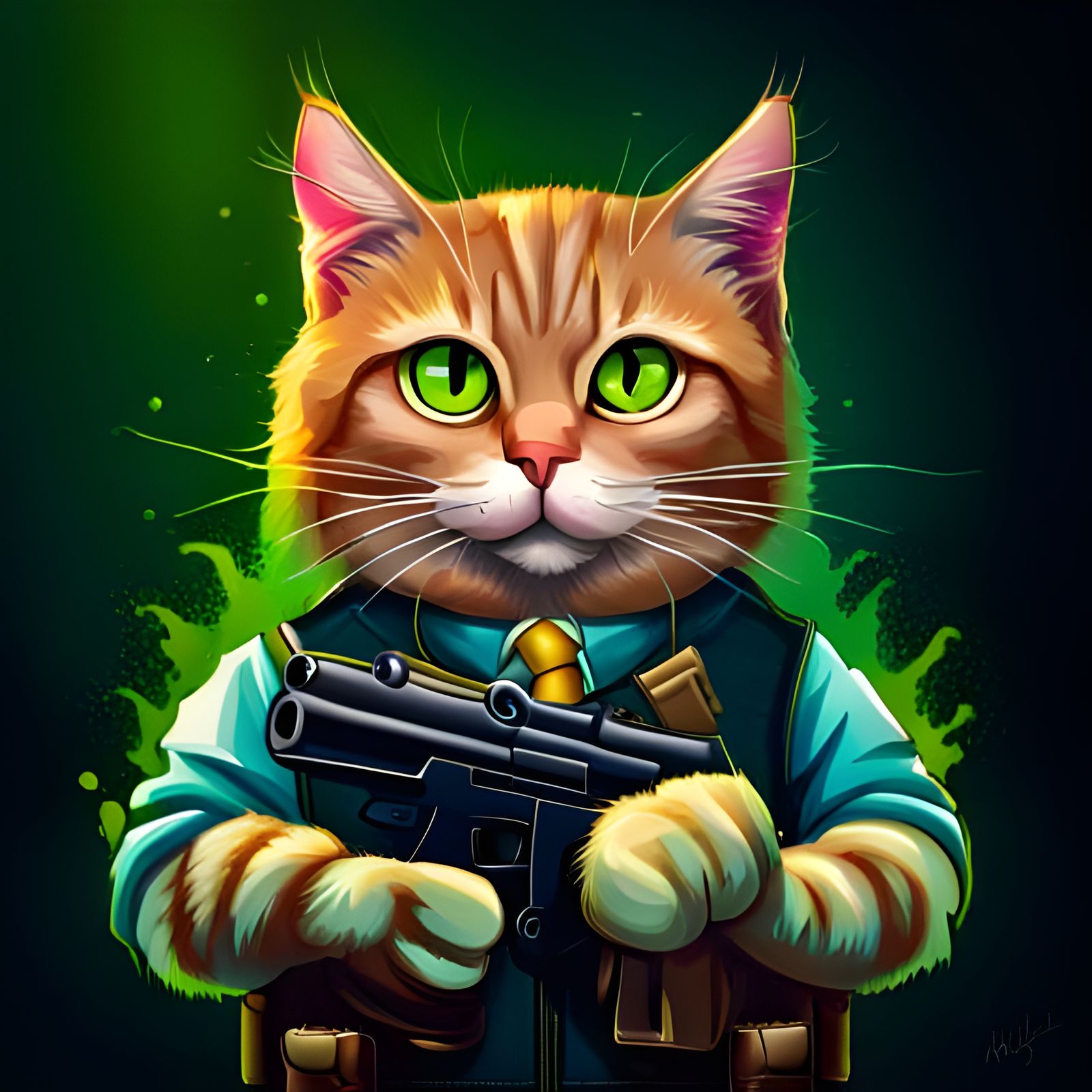 Cat with Machine Gun in Graffiti Art Style