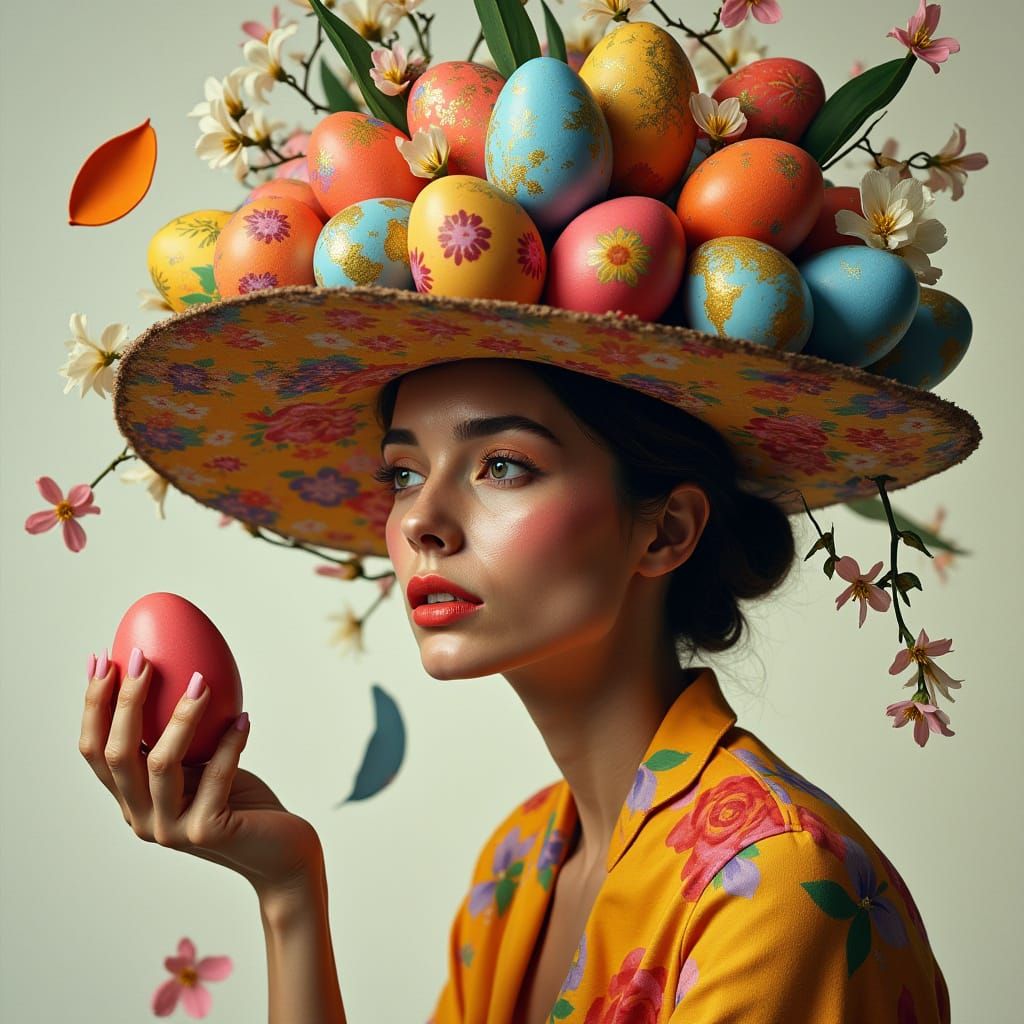 Elegant Easter Lady in Cubist-Inspired Bonnet