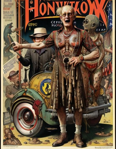 Grotesque Circus Freak Show in Vintage Comic Style