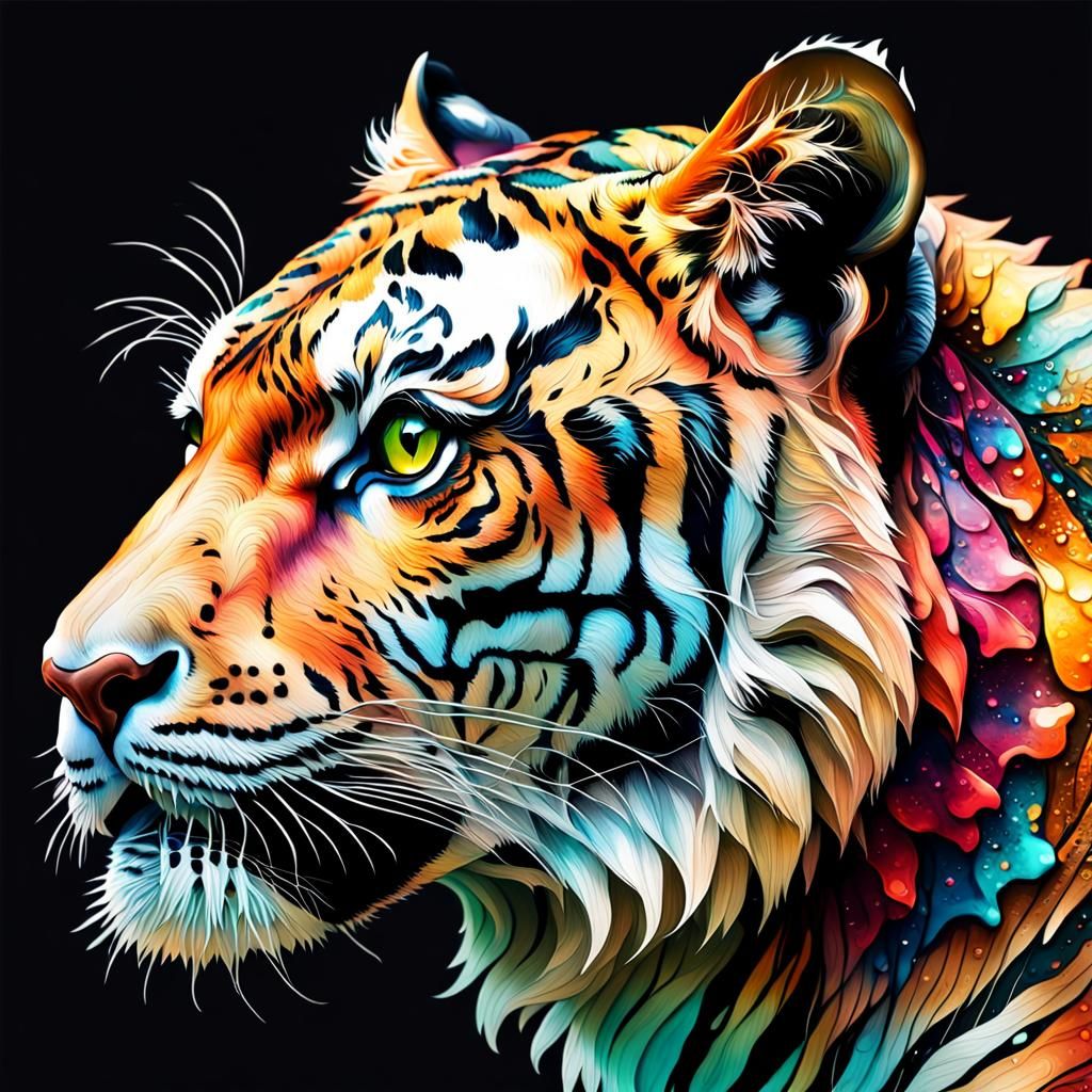 Majestic Tiger Head in Alcohol Ink Style