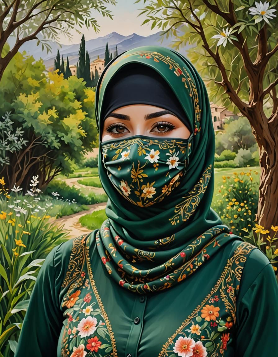 Middle Eastern Woman with Hijab as Oil Painting