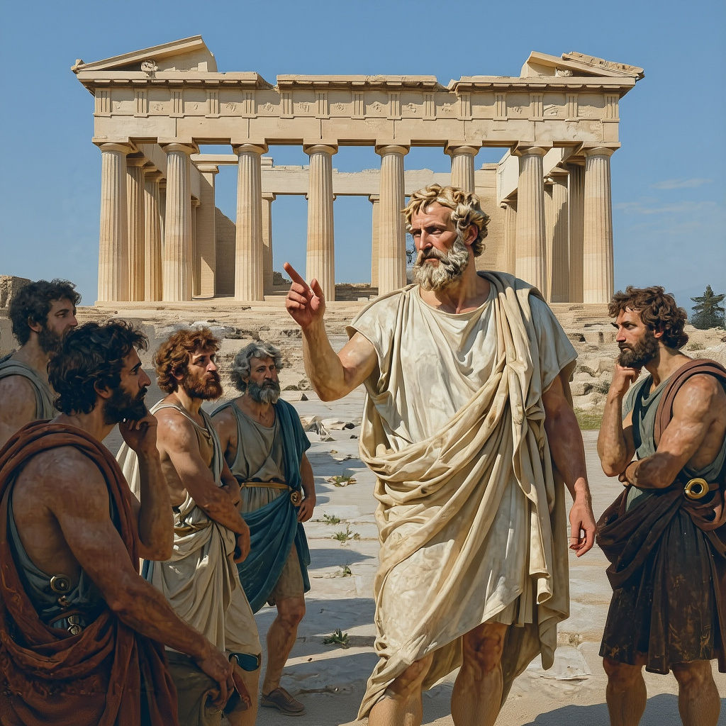 Socrates Debates Philosophy in Ancient Athens Near the Parth...
