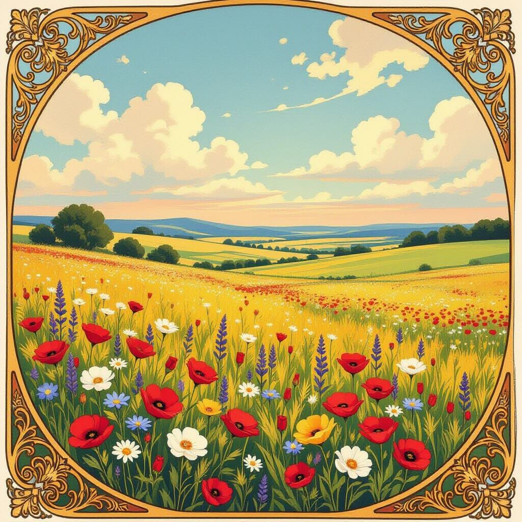 Vibrant Wildflower Meadow at Golden Hour