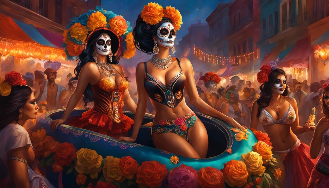 Attractive young women celebrating Día de los Muertos, Mexican style