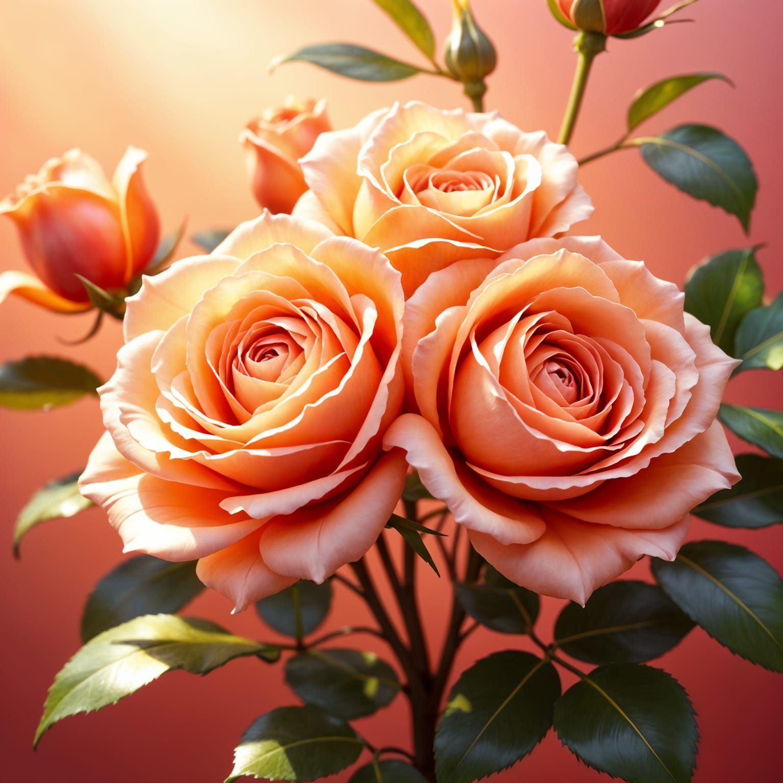Vibrant Peach Roses in Stunning Hyperrealistic Detail