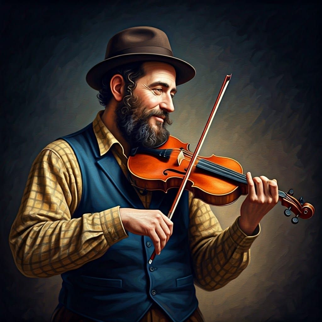 Dignified Hasidic Jew Playing Violin in Soft Light