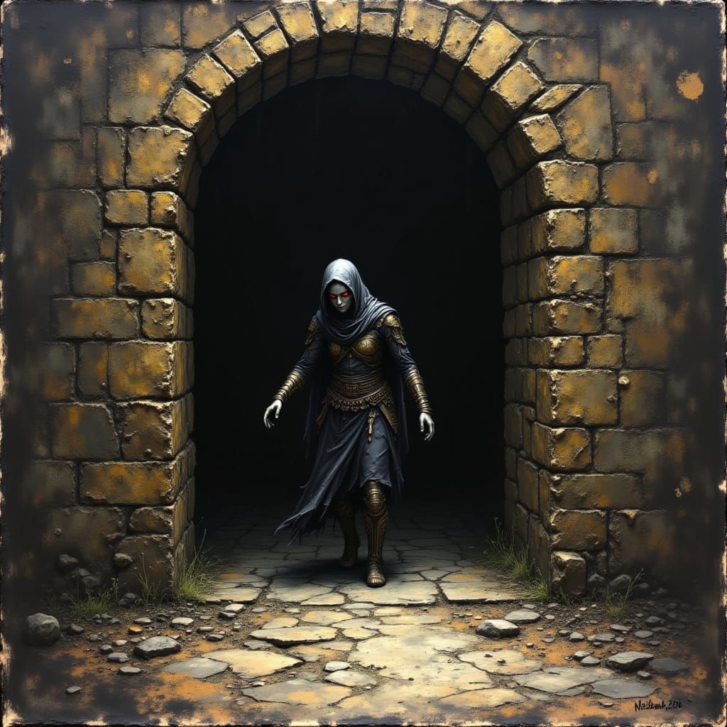 Morrowind Dunmer Sneaking Under Ancient Doorway