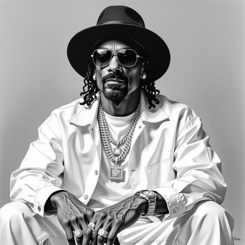Monochrome Pencil Sketch Portrait of Snoop Dogg