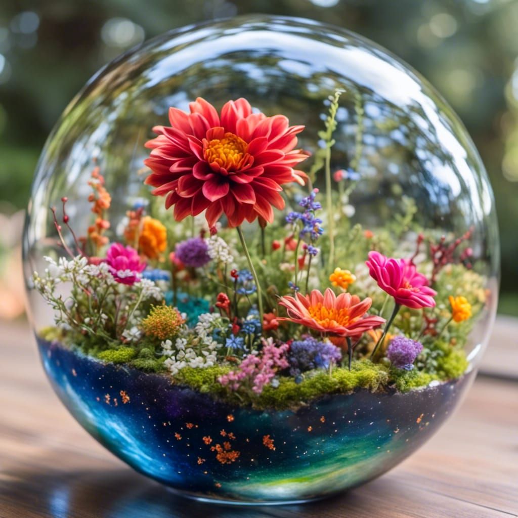 Silk Flower Garden in Glass Orb: A Space Dream