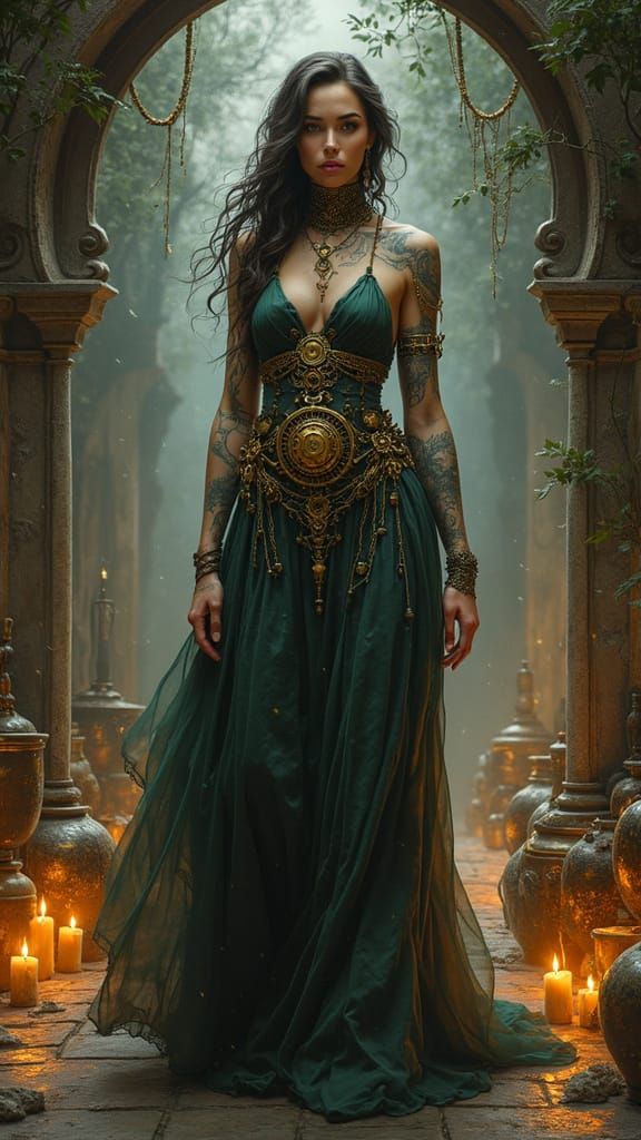 Clockwork Sorceress in Art Nouveau Digital Painting