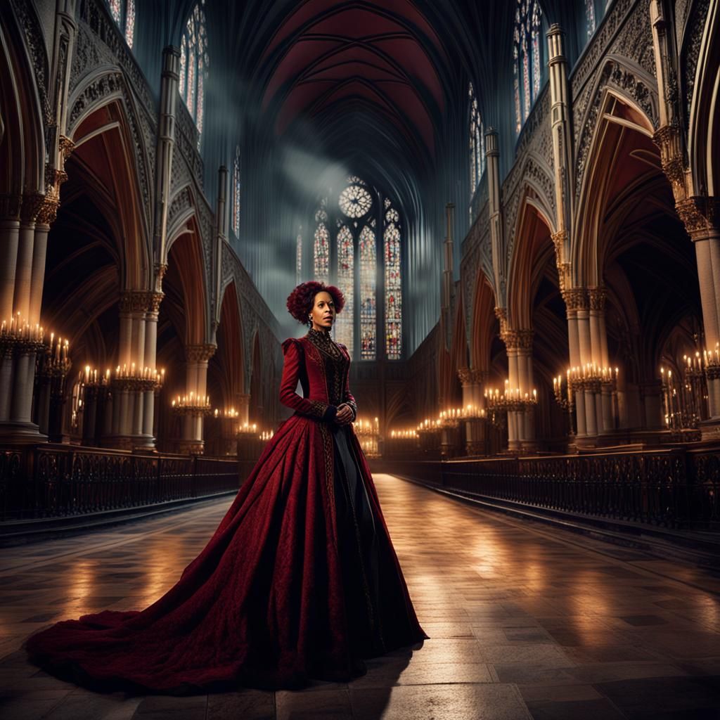 Female Vampire in Gothic Cathedral: Fantasy Concept Art