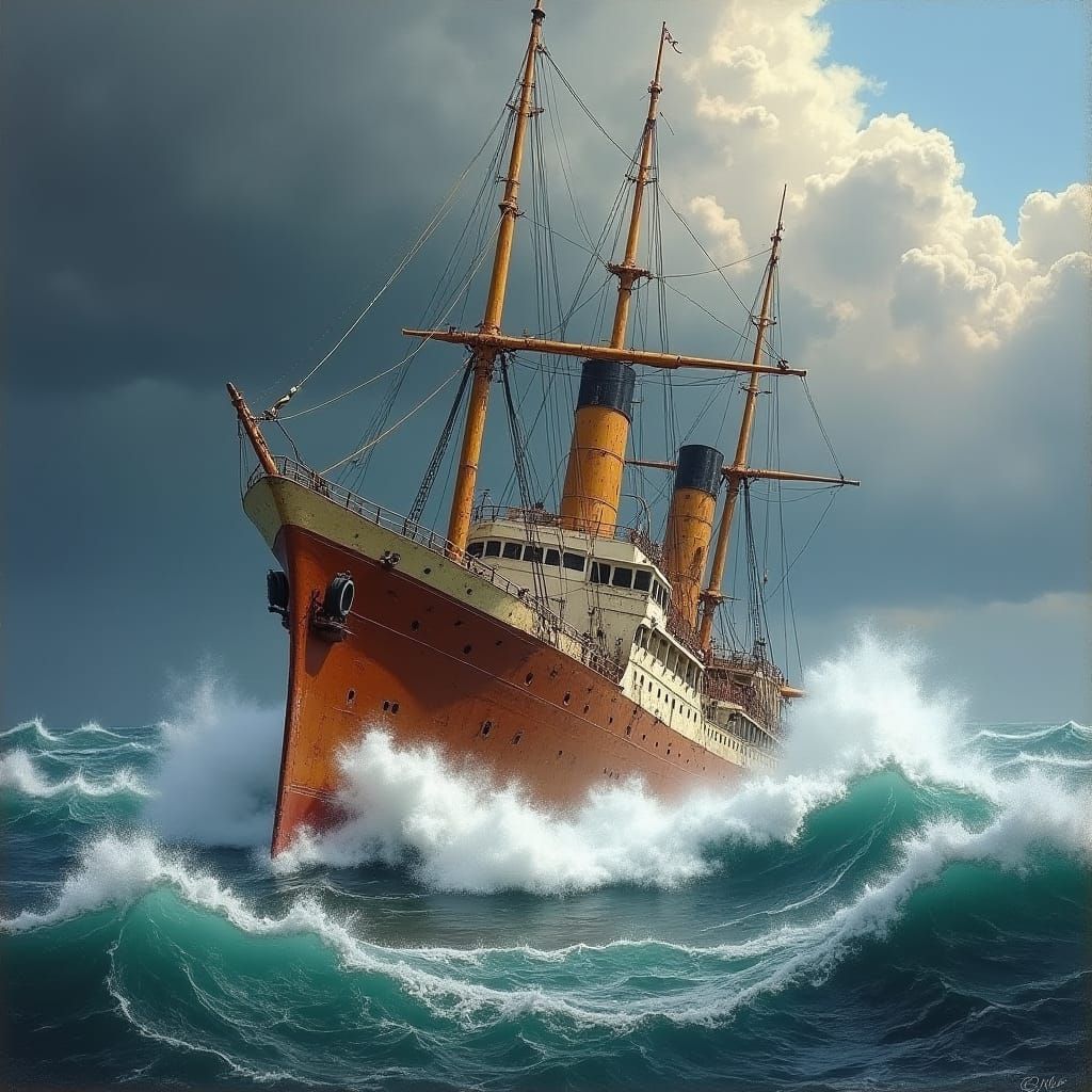 Tramp Steamer Ship in Turbulent Seas