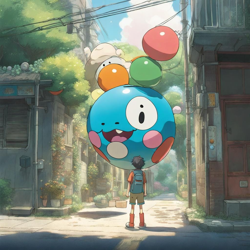 Gumball Watterson in Studio Ghibli Anime Style