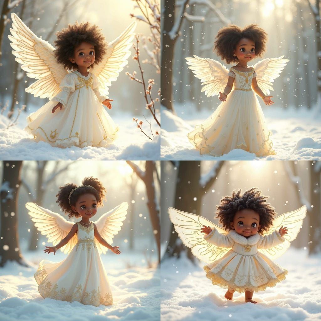 Lovely Little Black Snow Angel with Gold Accents in a Winter...