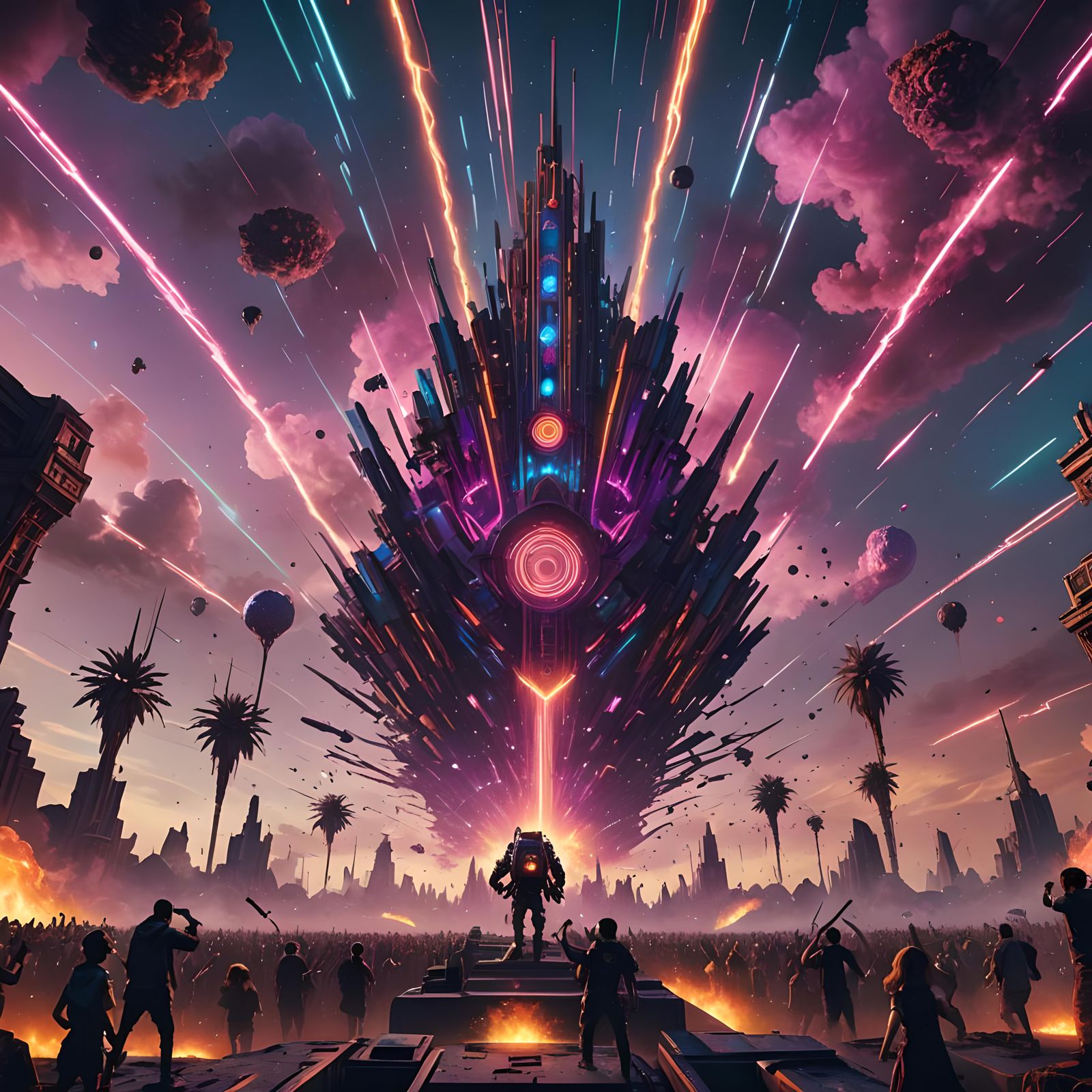 Dubstep Rave Lasers in the Sky: Detailed Matte Painting