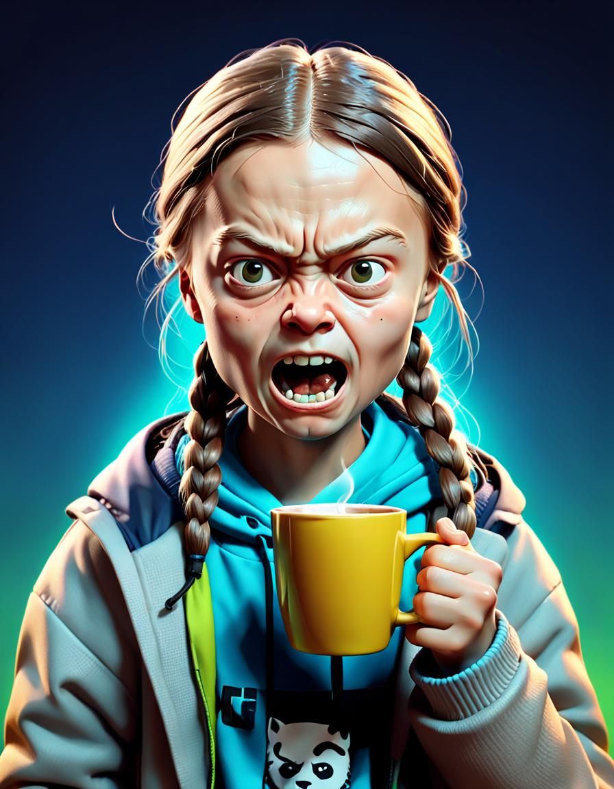 Angry Greta Thunberg Portrait in Surrealist Style