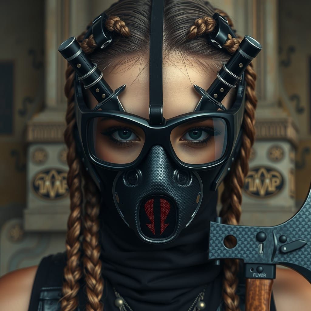 Woman Hidden Behind Carbon Fiber Mask, Photorealistic Style