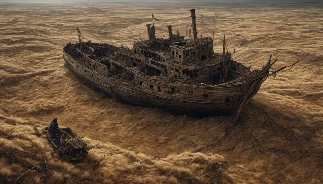 Surreal Afghan Artist in Shipwreck, Digital Painting