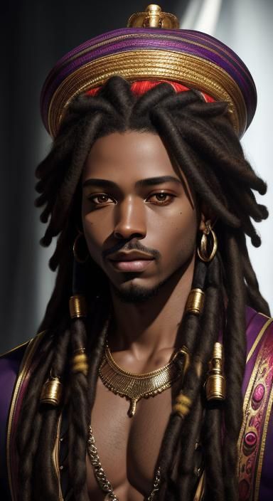 Hyper-Realistic Rastafarian Prince Portrait in Detailed Digi...