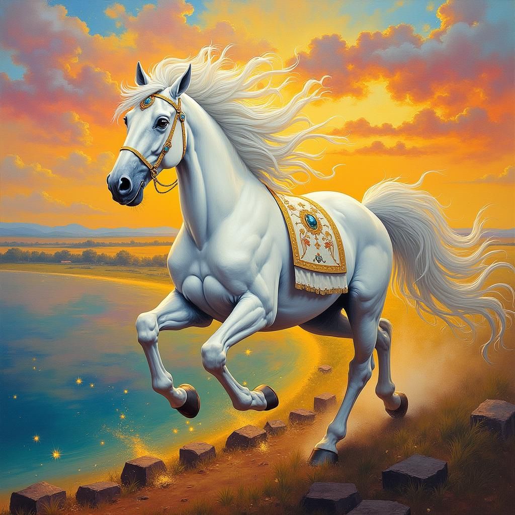 Majestic White Horse in Abstract Expressionist Style