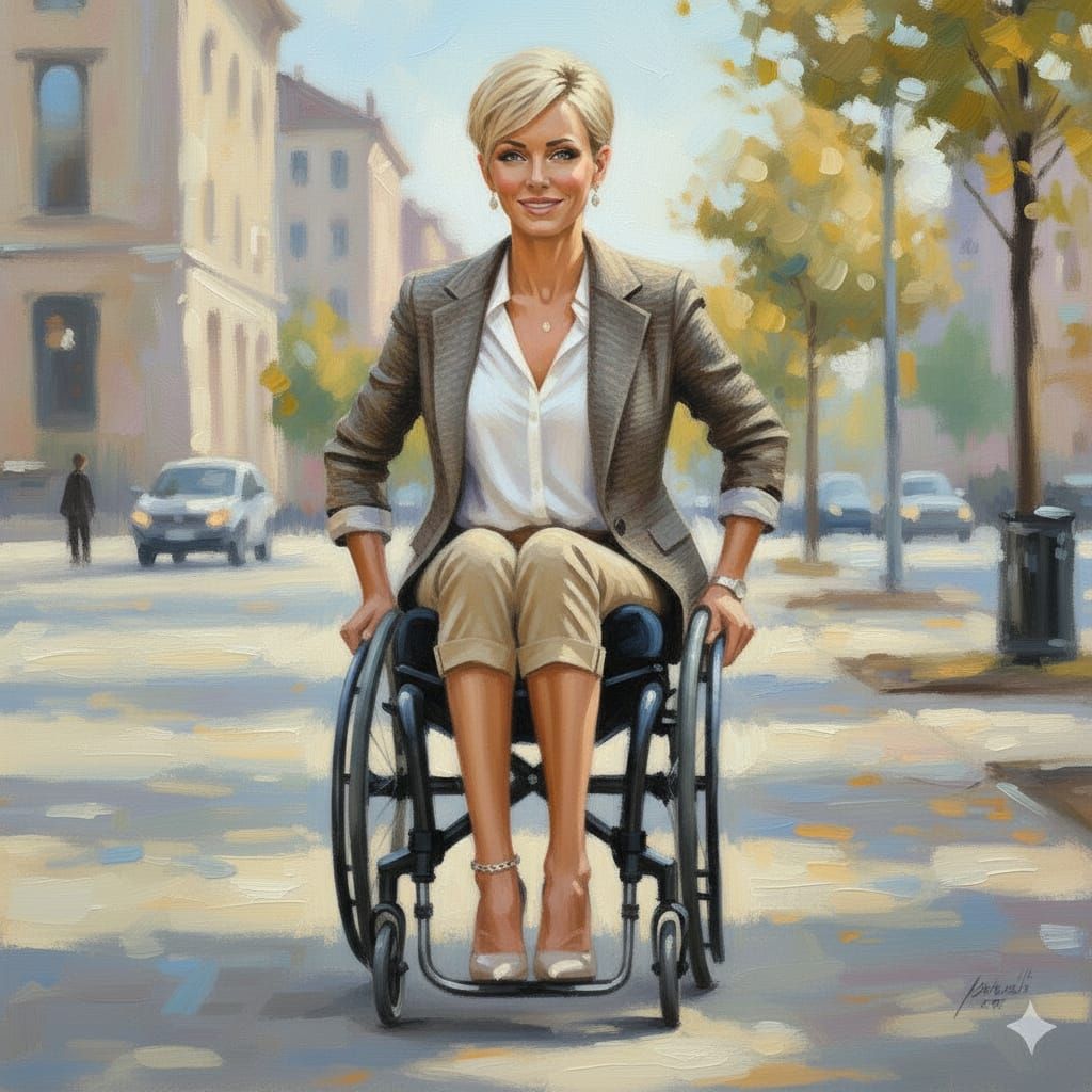 Impressionist Painting of Confident Woman in Wheelchair