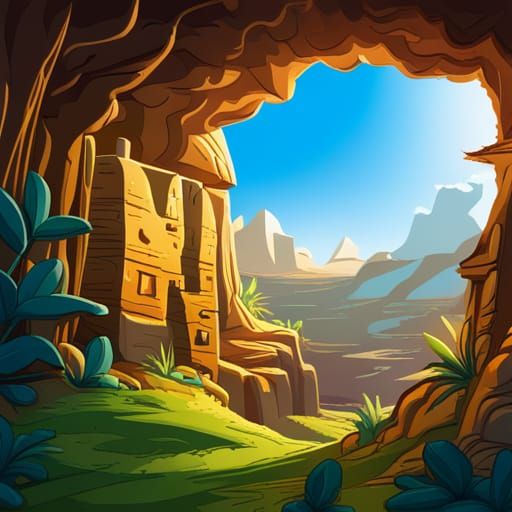 Cartoon Characters Carved into Stone Cliff