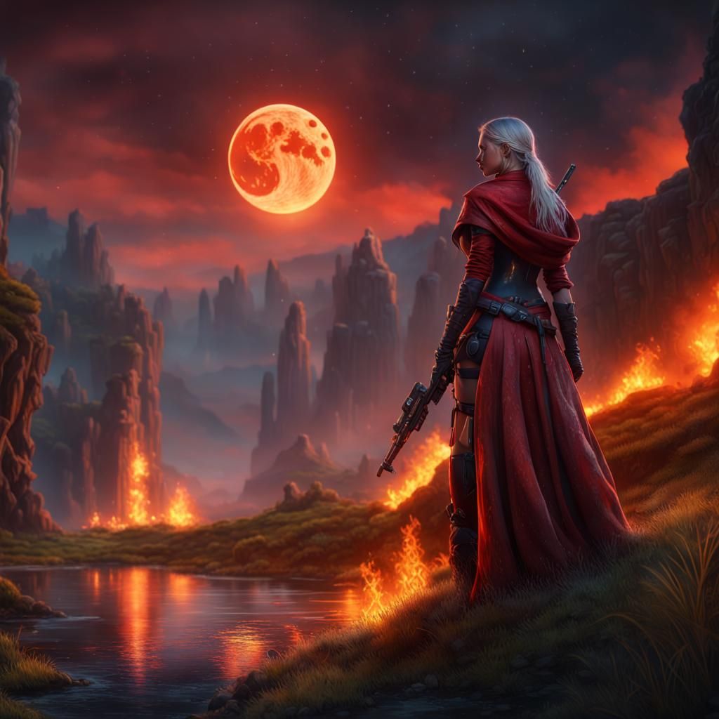 Gunslinger with Crystals and Flamethrower at Night