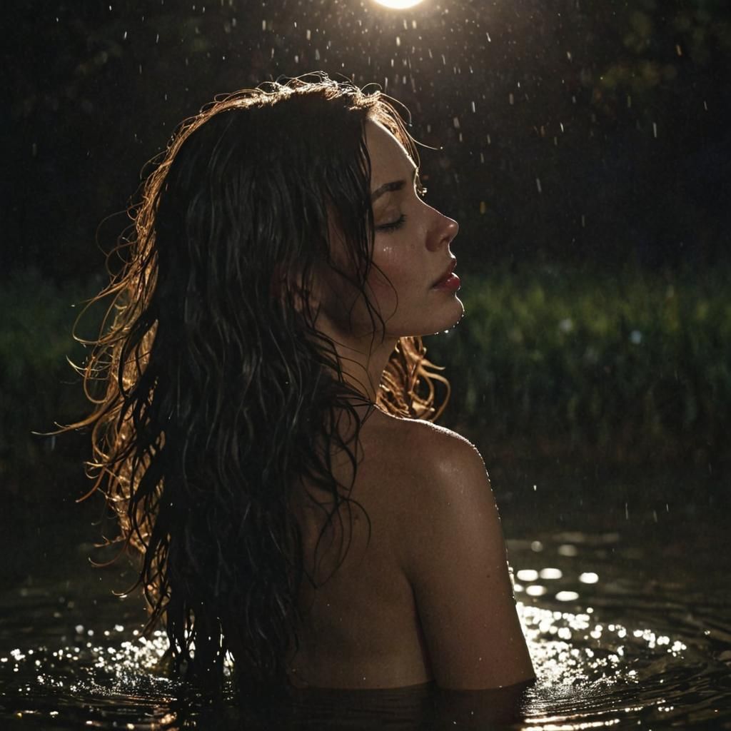 Moonlit Woman Shakes Her Hair: Professional Photography