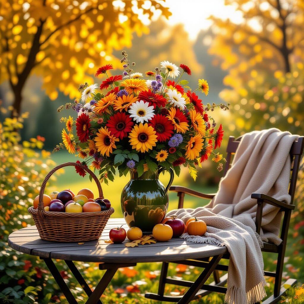 Autumn Garden Still Life in Hyperrealistic Style