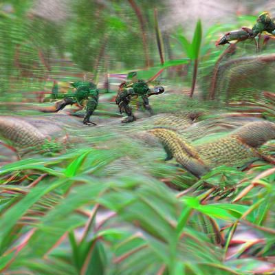 Monitor Lizard Soldiers Fighting in Jungle, 3D Render