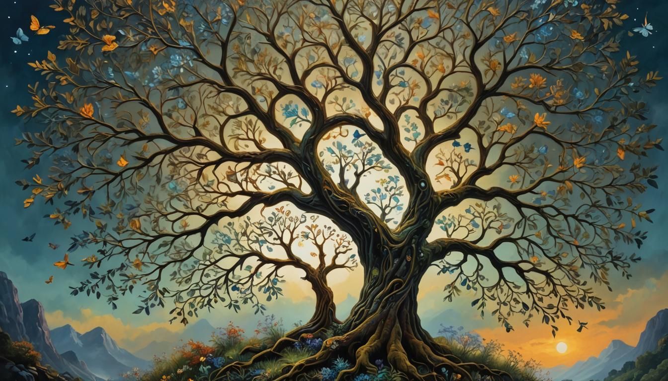 Eerie Dendritic Tree of Life in Impasto Style