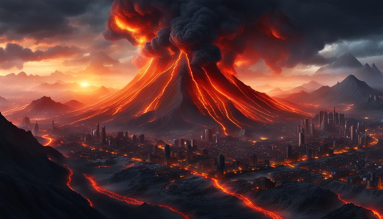Volcanic Eruption Engulfs City in Apocalyptic Landscape