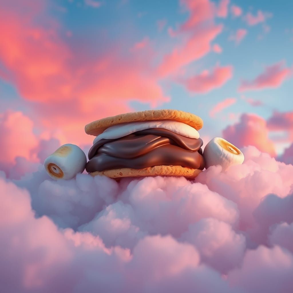 Whimsical S'mores in a Dreamy Cloud Landscape with Vibrant P...