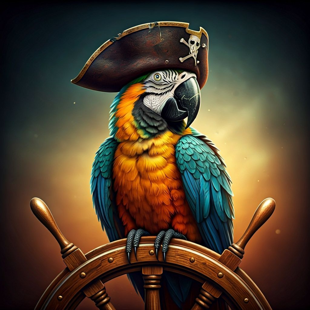 Pirate Parrot Portrait in Hyperrealistic Splash Art
