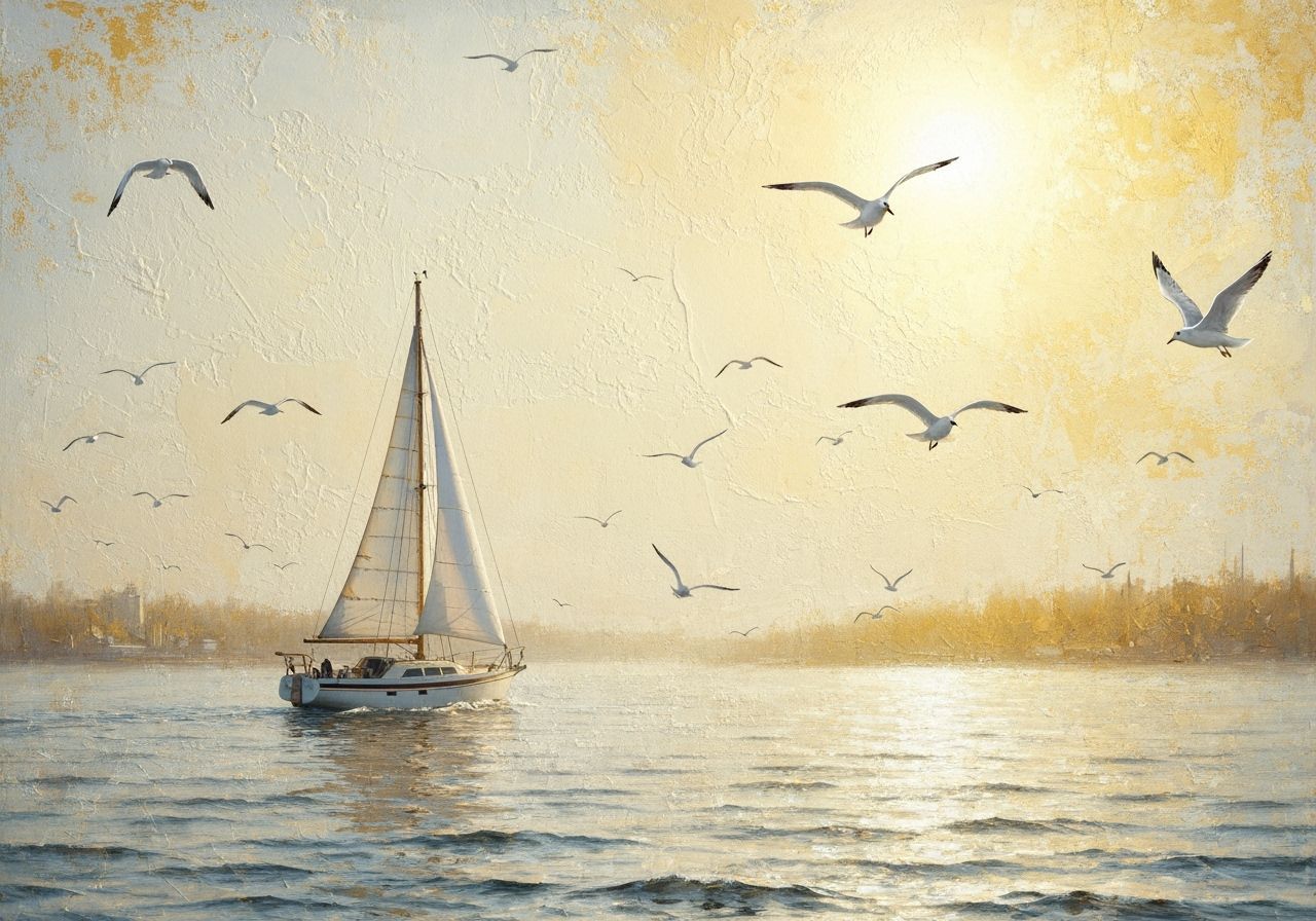 Seascape with Sailboat in Abstract Impressionism Style