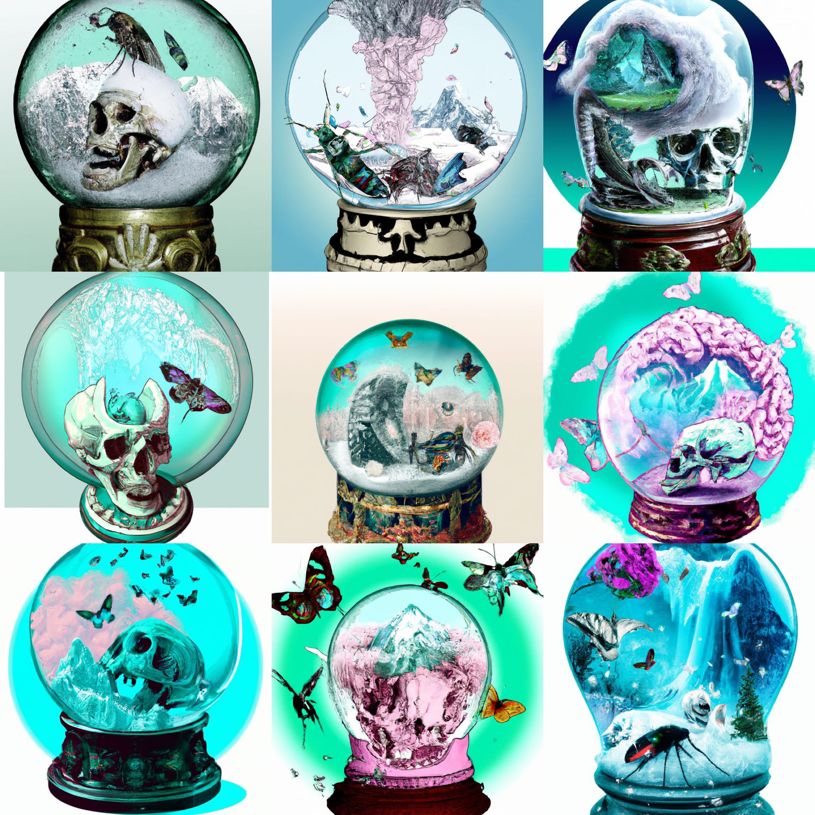 Grotesque Moth Infestation in Vaporwave Snow Globe