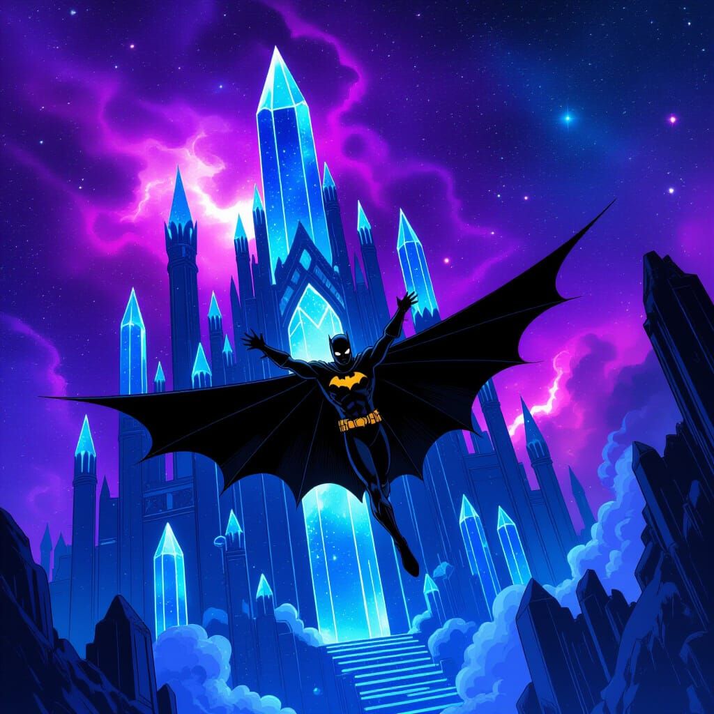 Robin Skywalking Through Cosmic Crystal Castle in Vibrant Co...