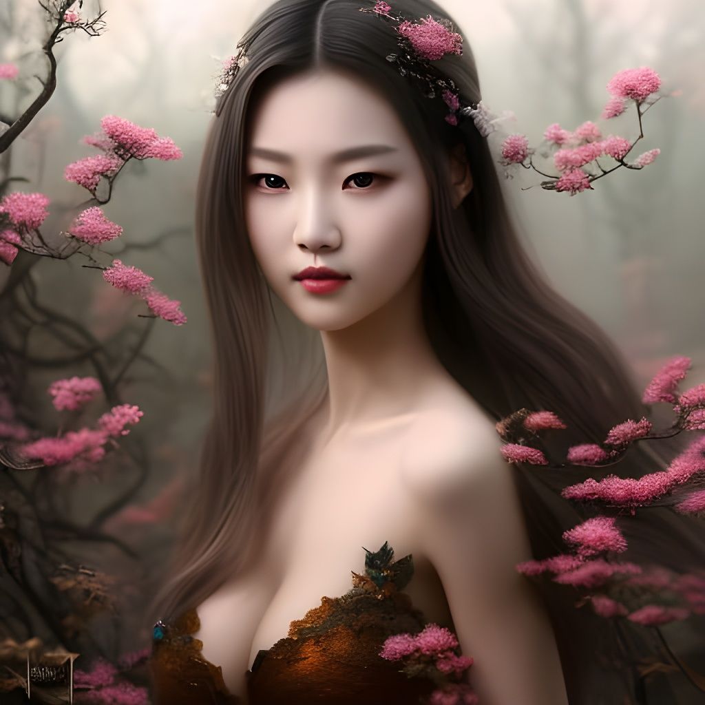 K-Pop Idol in Japanese Garden: Hyperdetailed Portrait