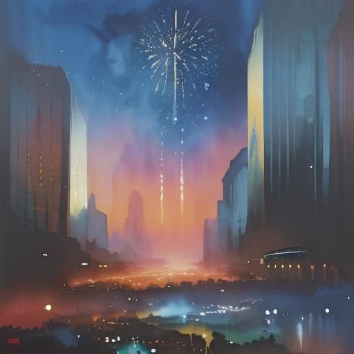 New Year 2024 Gouache Watercolor Impressionist Painting