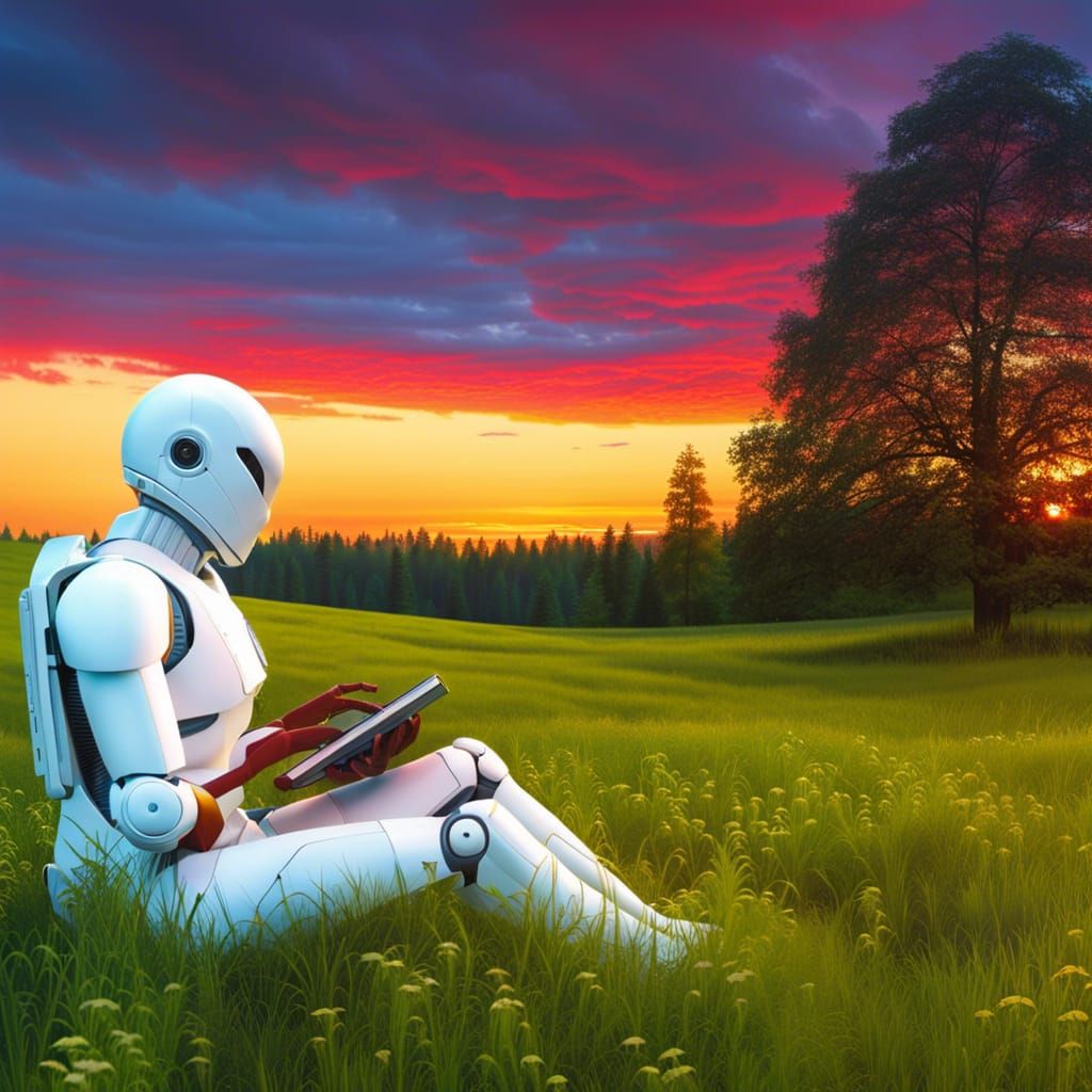 Android Watches Sunset: Hyperrealistic Photorealism