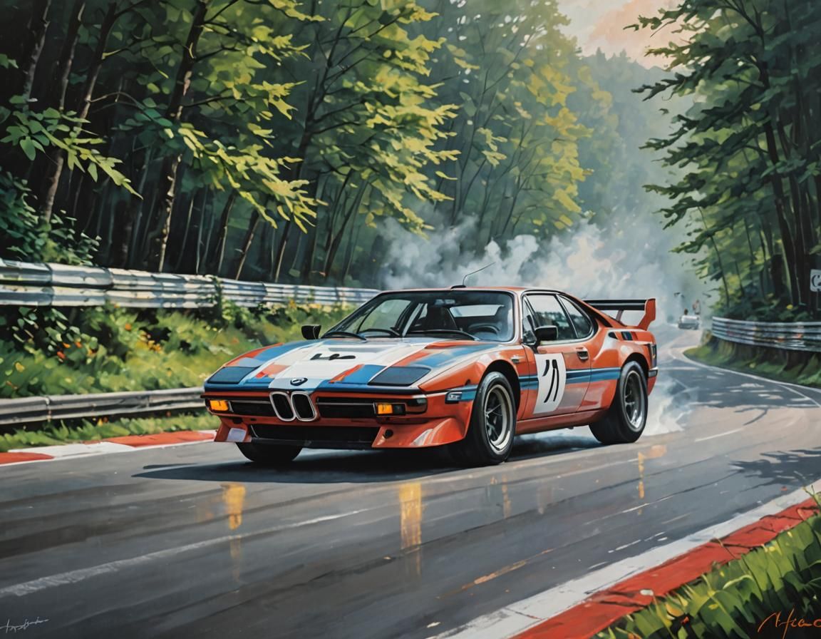 BMW M1 Races Nürburgring in Acrylic Painting Style