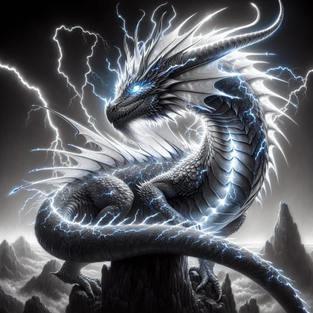 Magnificent Lightning Dragon Charcoal Sketch