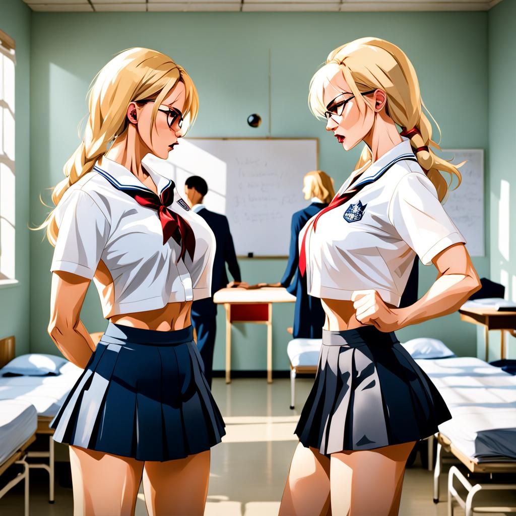 Blonde Women Staredown in Dorm Room Fight