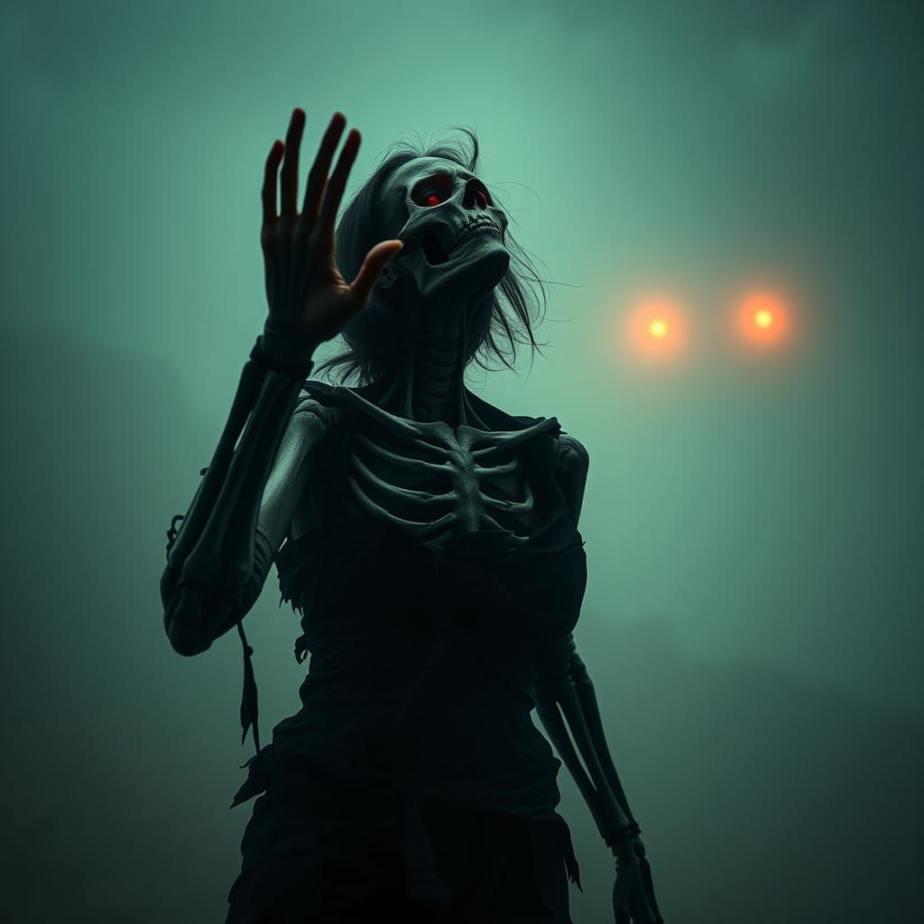 Haunting Skeletal Woman Reaching Out in Despair