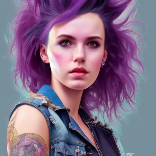 Punk Rock Princess in Jungle, Detailed Digital Art