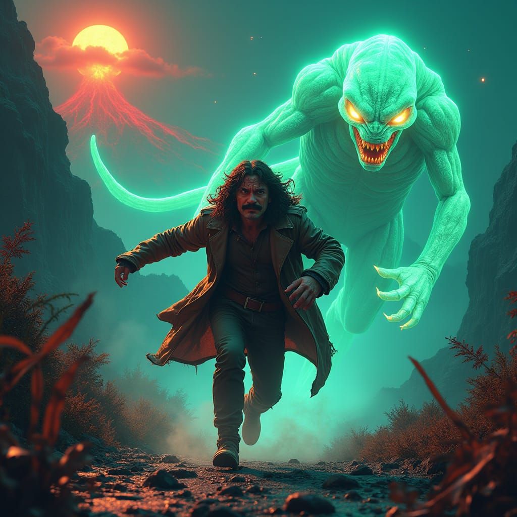 Space Cowboy's Neon Jungle Nightmare: A Matte Painting