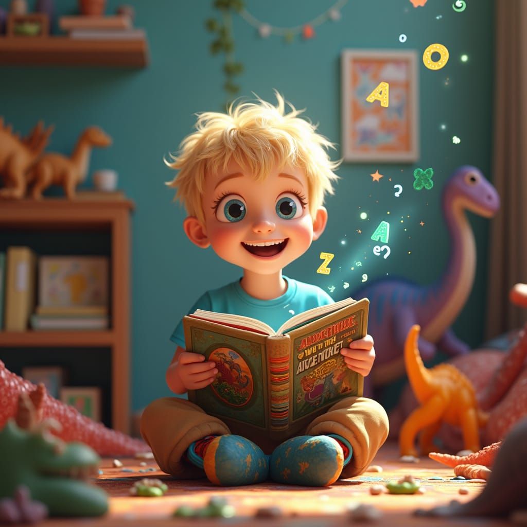 Sunny Boy Discovers Dinosaur Wonderland in Vibrant Cartoon S...