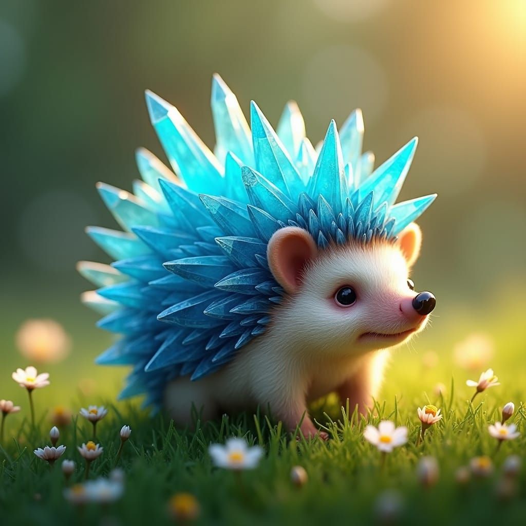 Hedgehog with Blue Crystal Spikes on Emerald Meadow