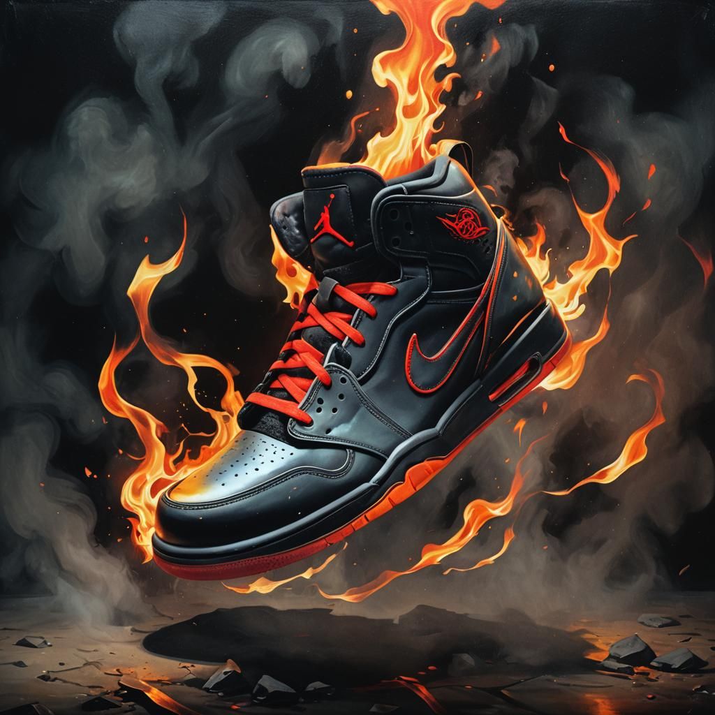 Air Jordan on Fire: Surreal Oil Painting