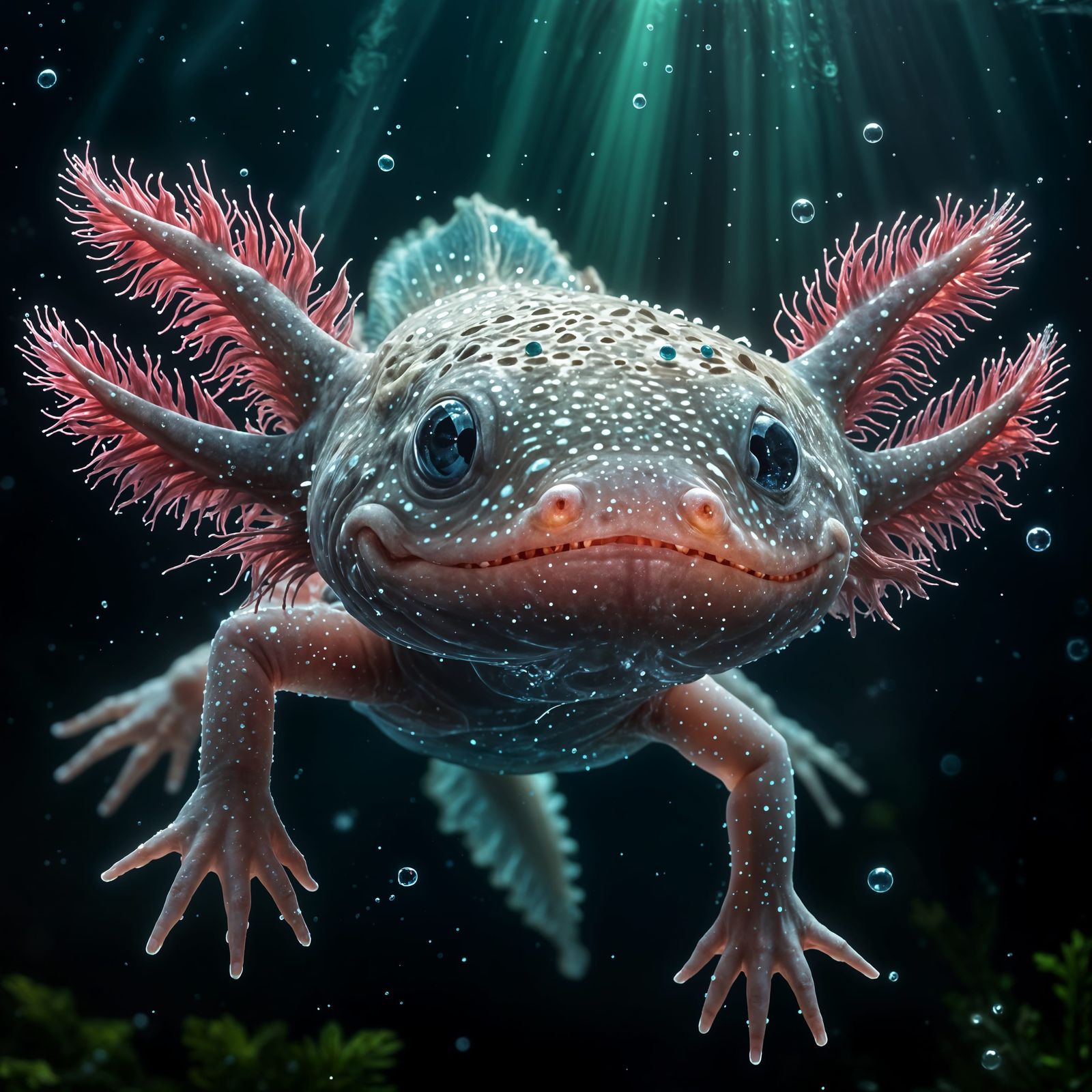 Magical Axolotl Illuminated in Hyper-Realistic Macro Photogr...